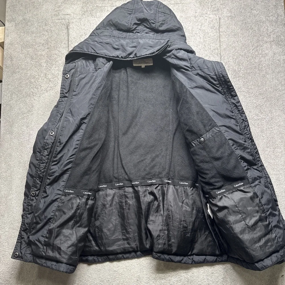 Calvin Klein Mens Black Hooded Toggle Quilted‎ Jacket Large Classic Winter